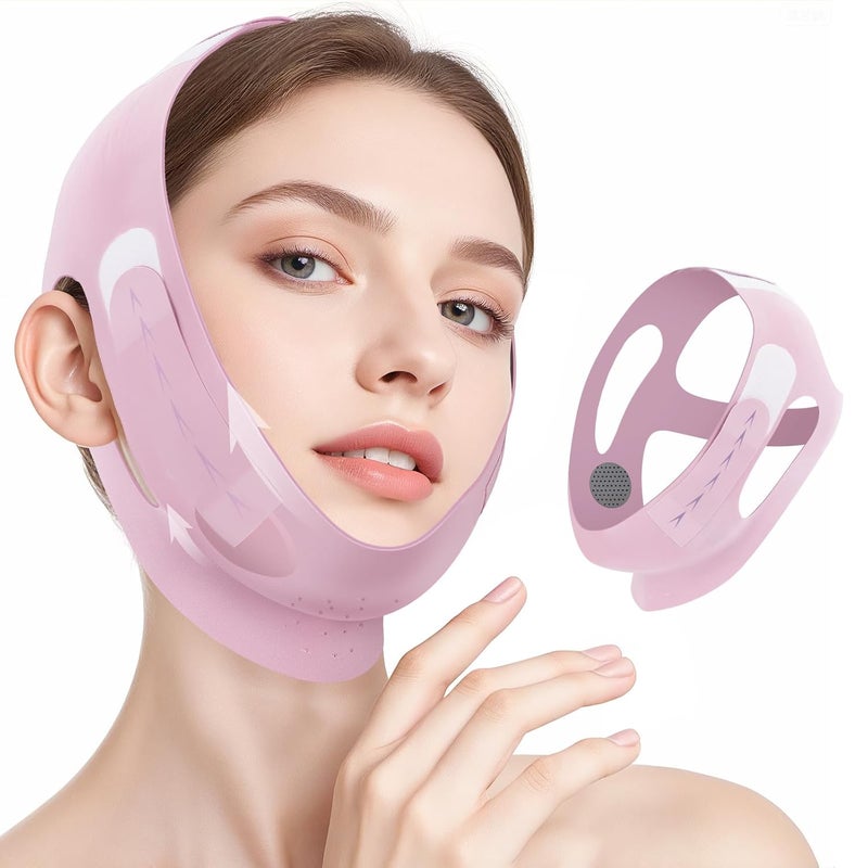 JenChrysm حزام الذقن للنوم - شكل الفك مع تصميم ثلاثي الأبعاد ومواد جرافين، مخفض للذقن المزدوج لمنع الترهل وتشكيل وجه على شكل حرف V - مزيل للذقن المزدوج - هدايا للنساء - Image 1